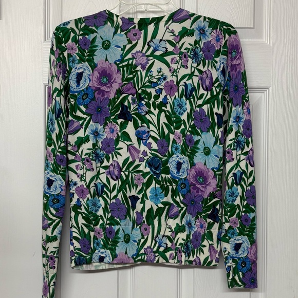 Talbots Classic Button Front Lightweight Cardigan Blue Purple Floral Print Sz M - Picture 4 of 4